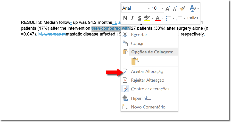 Aceitar mudanças 2 - controle de alterações - Word