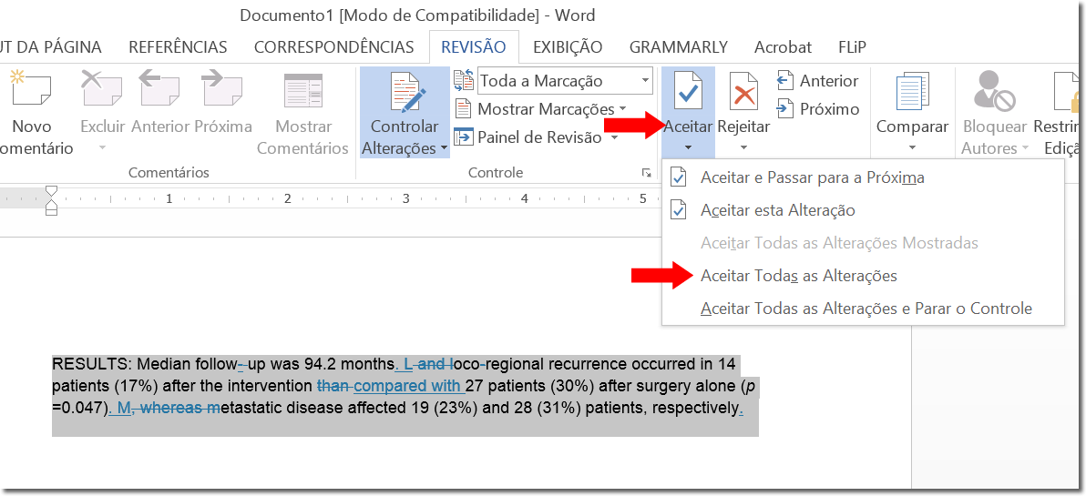 Aceitar mudanças 3 - controle de alterações - Word